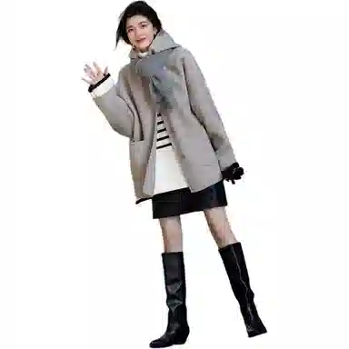 【dme】 纯色连帽厚款单排扣长袖大衣 女款