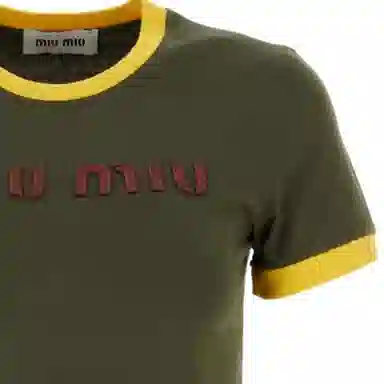 Miu Miu SS24 Logo Embroidered Crop T-Shirt Green