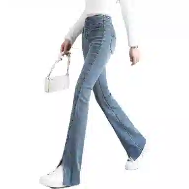 【dme】 高腰开叉牛仔裤 女款 蓝色