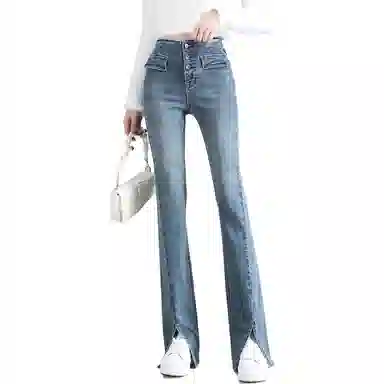 【dme】 高腰开叉牛仔裤 女款 蓝色