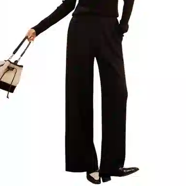 恒源祥 羊毛针织阔腿裤松紧高腰系带休闲裤 女款