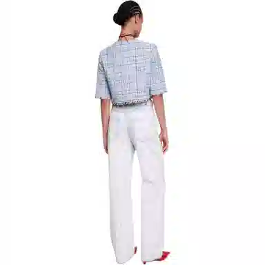 Maje FW23 Plaid Tweed Jacket Light Blue