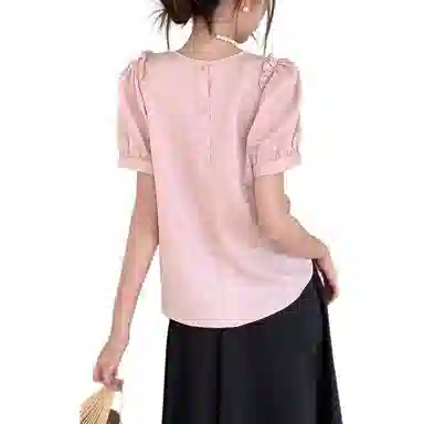 【dme】 通体印花宽松圆领短袖衬衫 女款 浅粉色