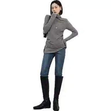 美洋 纯色高领打底休闲长袖衬衫 女款