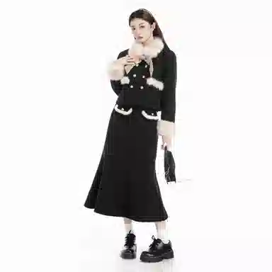 THREE Wool Coat and Skirt Set