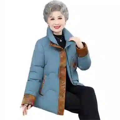 鸭鸭 韩版立领花色直筒羽绒服 女款