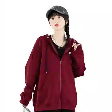 棉致 简约纯色宽松休闲连帽长袖卫衣 女款