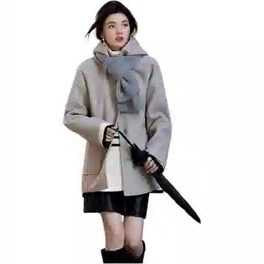 【dme】 纯色连帽厚款单排扣长袖大衣 女款