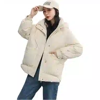 鸭鸭 连帽纯色长袖拉链羽绒服 女款