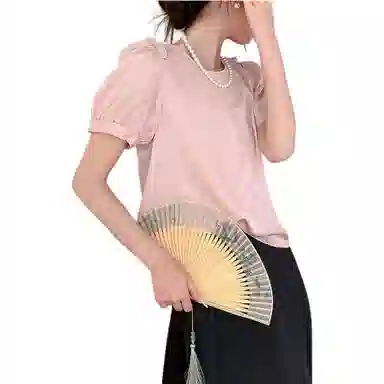 【dme】 通体印花宽松圆领短袖衬衫 女款 浅粉色