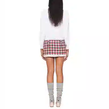 Miu Miu FW22 Plaid Tweed Skirt Red