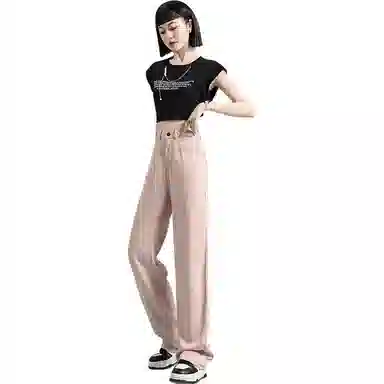 玫丝朵 纯色高腰宽松百搭直筒休闲裤 女款