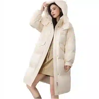 鸭鸭 纯色连帽简约加厚中长款羽绒服 女款