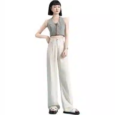 玫丝朵 纯色高腰宽松百搭直筒休闲裤 女款