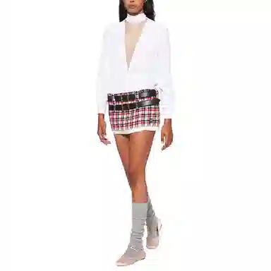 Miu Miu FW22 Plaid Tweed Skirt Red