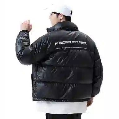 鸭鸭 休闲字母印花立领韩版宽松羽绒服 男款