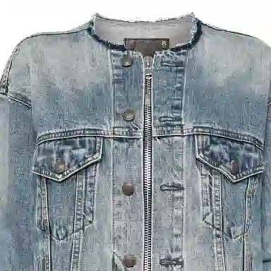 R13 SS24 Collarless Denim Jacket Wax Blue