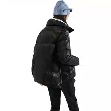 鸭鸭 免洗亮面时尚立领短款羽绒服 女款 黑色