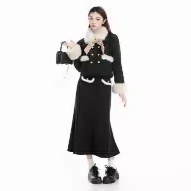 THREE Wool Coat and Skirt Set