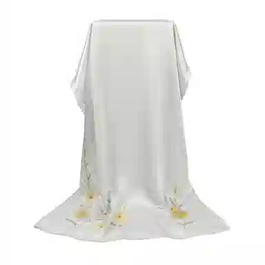 高档送礼 上海故事 丝韵多丁真丝刺绣素绉缎双层长巾 桑蚕丝 丝巾 女款