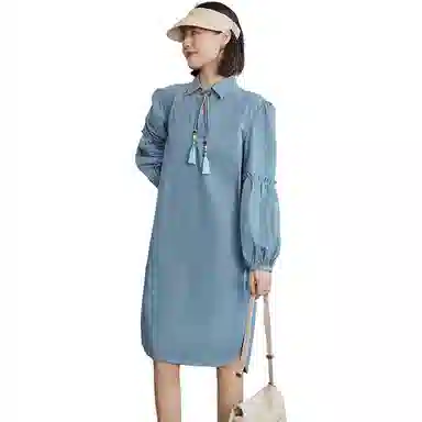 美洋 民族风流苏长袖连衣裙