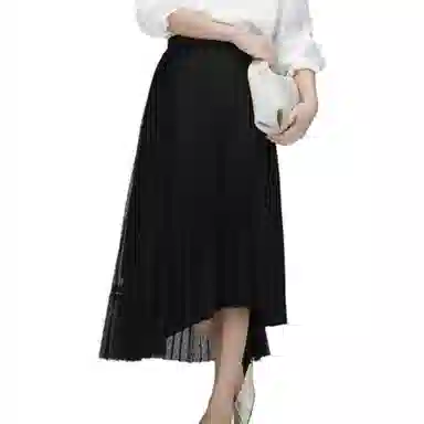 美洋 纯色蕾丝不规则百褶半身裙 黑色