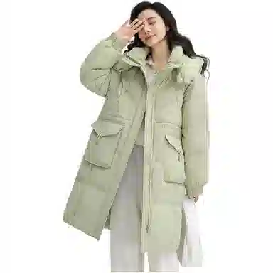 鸭鸭 连帽时尚纯色舒适宽松长袖羽绒服 女款