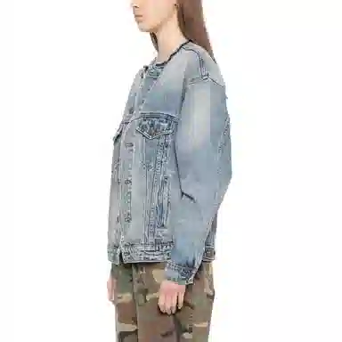 R13 SS24 Collarless Denim Jacket Wax Blue