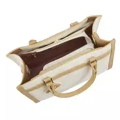 意尔康 质感百搭通勤撞色可调节拆卸肩带拉链开合 合成革 斜挎单肩手提包 中号 女款 米白色