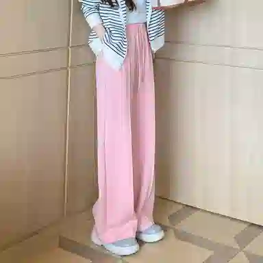 美洋 樱花休闲裤 清丽高腰抽绳垂感直筒阔腿休闲拖地长裤 女款 粉色