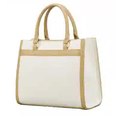 意尔康 质感百搭通勤撞色可调节拆卸肩带拉链开合 合成革 斜挎单肩手提包 中号 女款 米白色