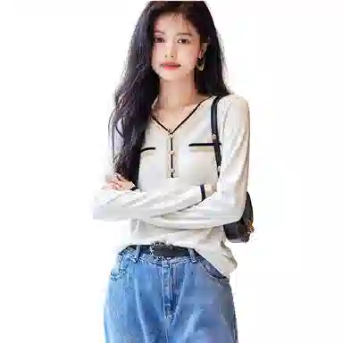 【dme】 简约休闲撞色套头针织衫 女款 米白