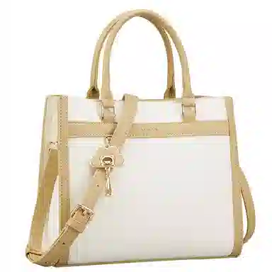 意尔康 质感百搭通勤撞色可调节拆卸肩带拉链开合 合成革 斜挎单肩手提包 中号 女款 米白色