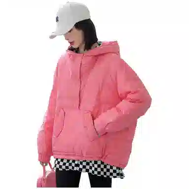 鸭鸭 纯色连帽套头大口袋保暖舒适长袖休闲简约美系时尚洋气外穿羽绒服 女款