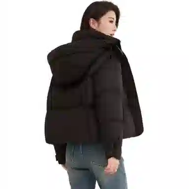 鸭鸭 纯色拉链短款长袖连帽羽绒服 女款