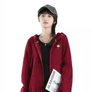 棉致 简约纯色宽松休闲连帽长袖卫衣 女款