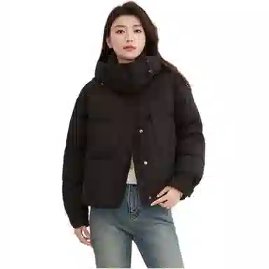 鸭鸭 纯色拉链短款长袖连帽羽绒服 女款