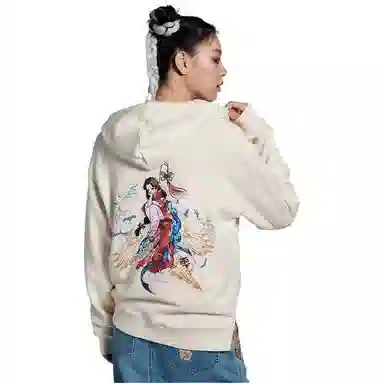 鬼洗 连帽拉链朱鹭绣印花卫衣 女款