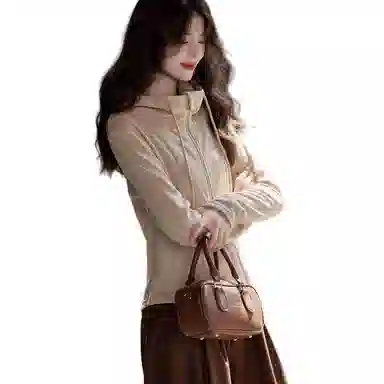 【dme】 纯色拉链连帽休闲长袖夹克外套 女款