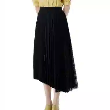 美洋 纯色蕾丝不规则百褶半身裙 黑色