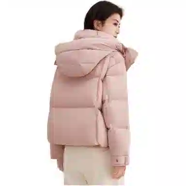 鸭鸭 纯色拉链短款长袖连帽羽绒服 女款