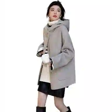 【dme】 纯色连帽厚款单排扣长袖大衣 女款