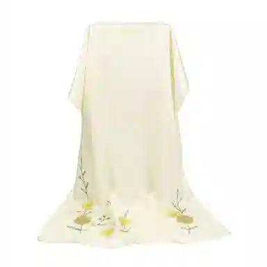 高档送礼 上海故事 丝韵多丁真丝刺绣素绉缎双层长巾 桑蚕丝 丝巾 女款