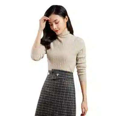 恒源祥 纯色堆堆领长袖羊绒衫 女款