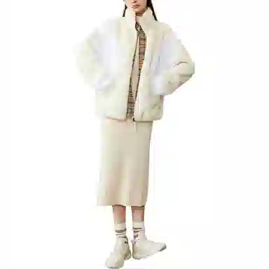 安踏 综训系列 纯色拉链立领宽松加绒夹克外套 女款 白色