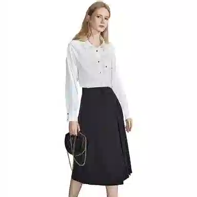 【dme】 纯色简约百褶休闲长裙 黑色