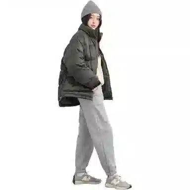 鸭鸭 字母印花立领短款拉链长袖羽绒服 女款