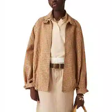 Miu Miu Plaid Embroidered Logo Jacket