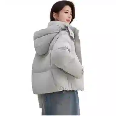 鸭鸭 纯色拉链短款长袖连帽羽绒服 女款