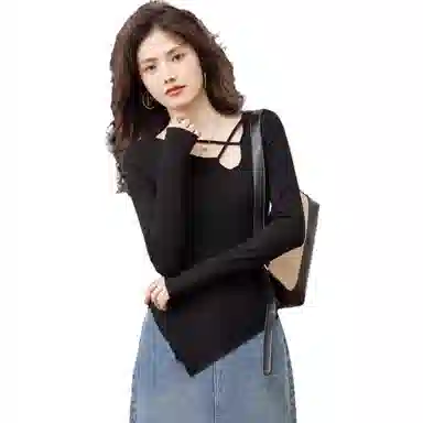 【dme】纯色不规则长袖针织衫 女款